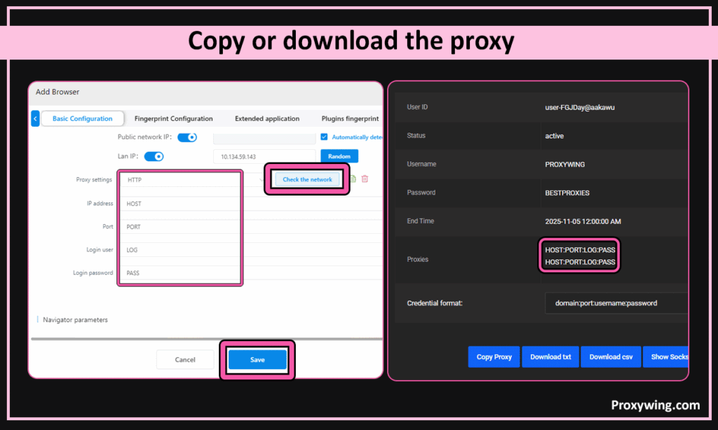Instructions: how to integrate proxy from Proxywing into the browser MULogin antidetect- step 6