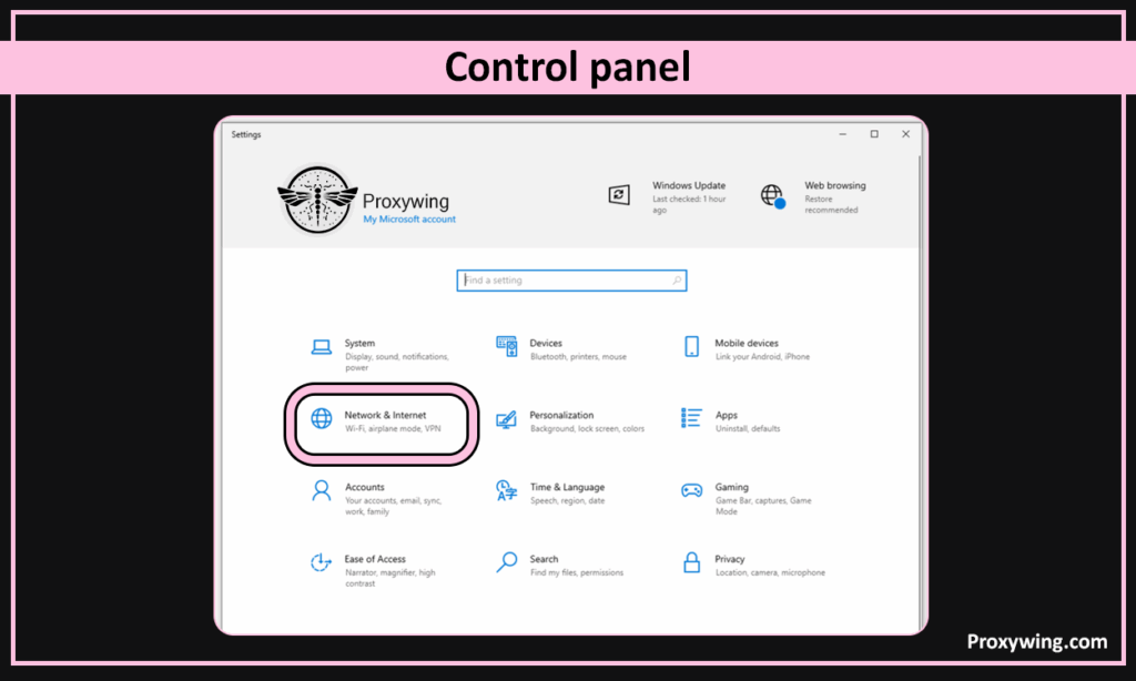 setting proxies in windows step 1