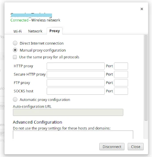 Manual proxy configuration