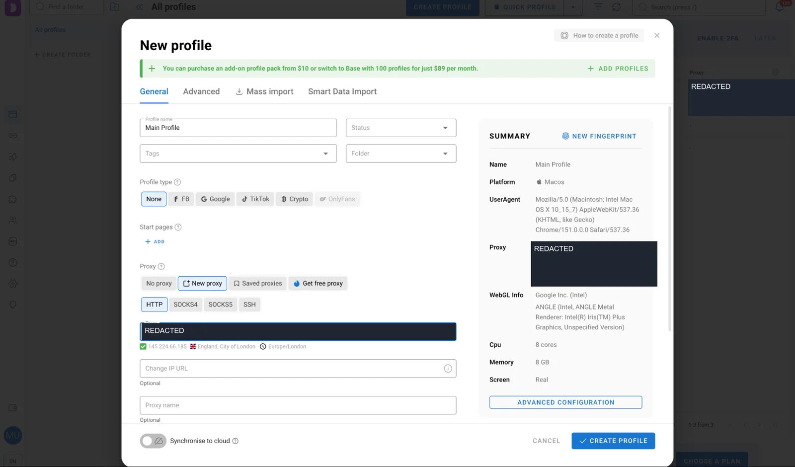 Dolphin Anty proxy settings