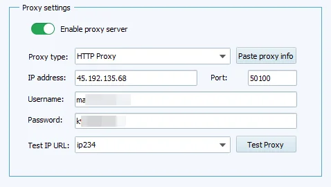 Proxy authentication settings
