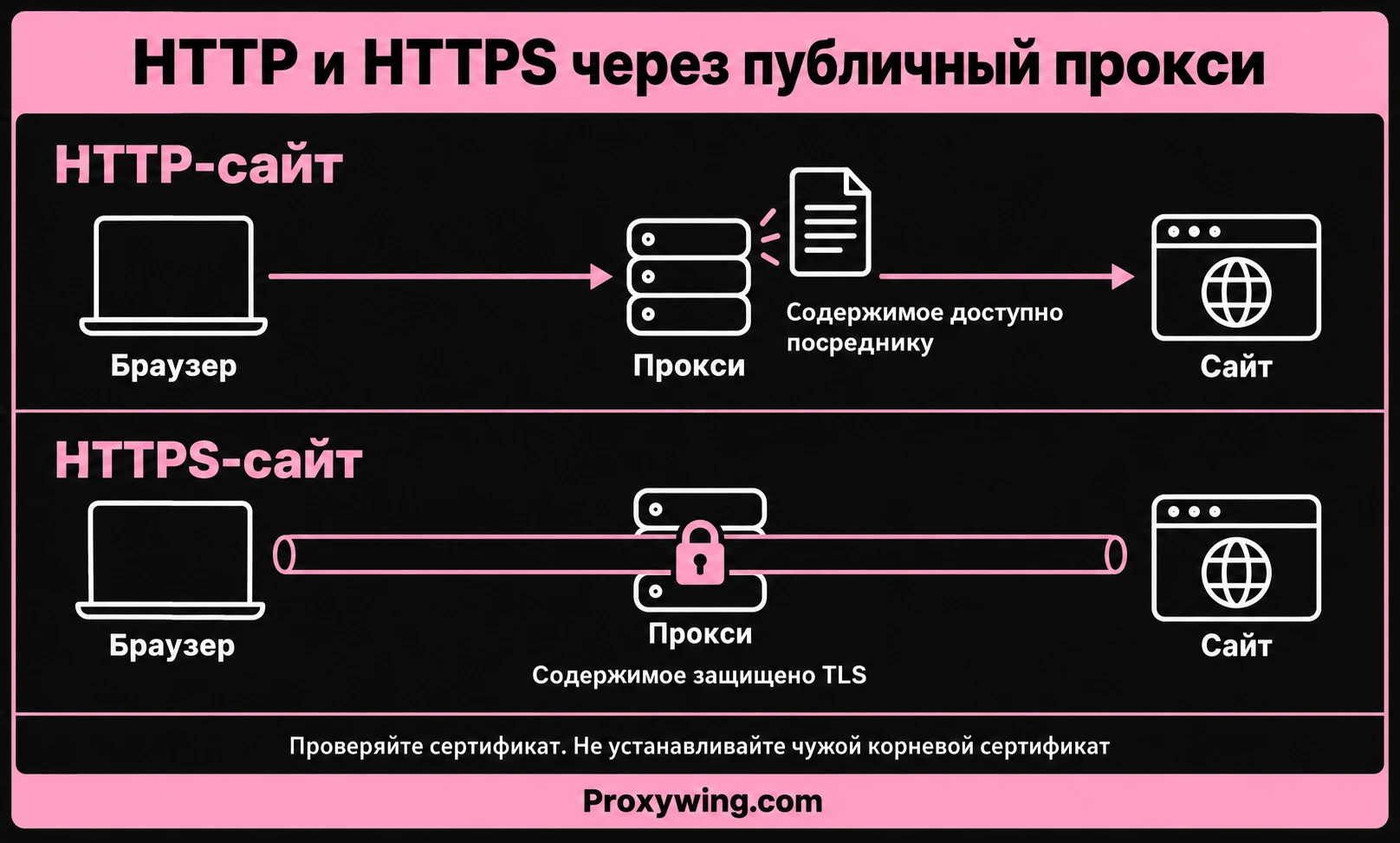 Какие данные защищает HTTPS при использовании публичного прокси