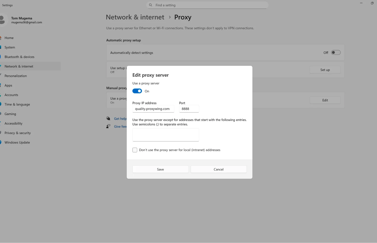 Windows manual proxy setup window