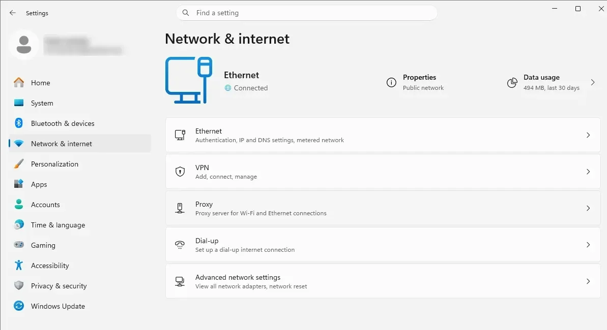 Windows network settings